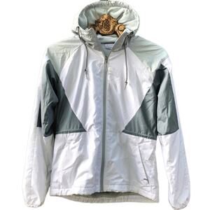 Columbia Windbreaker Side Hill Colorblock Lined Hooded Jacket Grey White xs